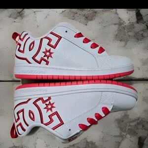 DC Court Graffik Skate Shoe Low Top Grey/Red - Youth 6.5/Men's 6.5/Women's 8